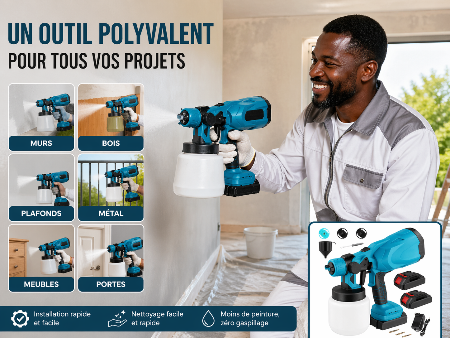 Pulvérisateur électrique sans fil avec2 batteries gratuites RDC